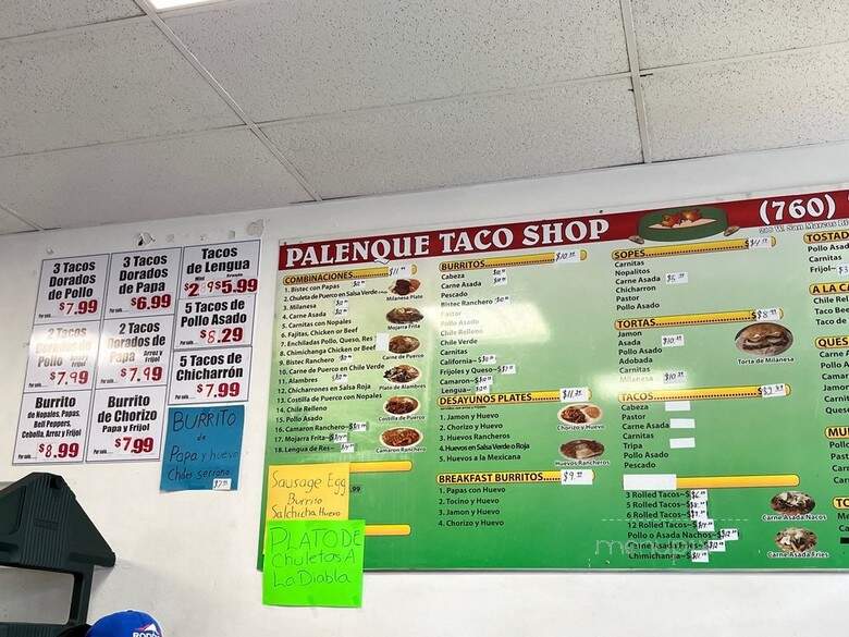 El Palenque Taco Shop - San Marcos, CA menu_pic