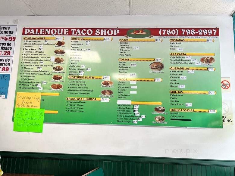 El Palenque Taco Shop - San Marcos, CA menu_pic
