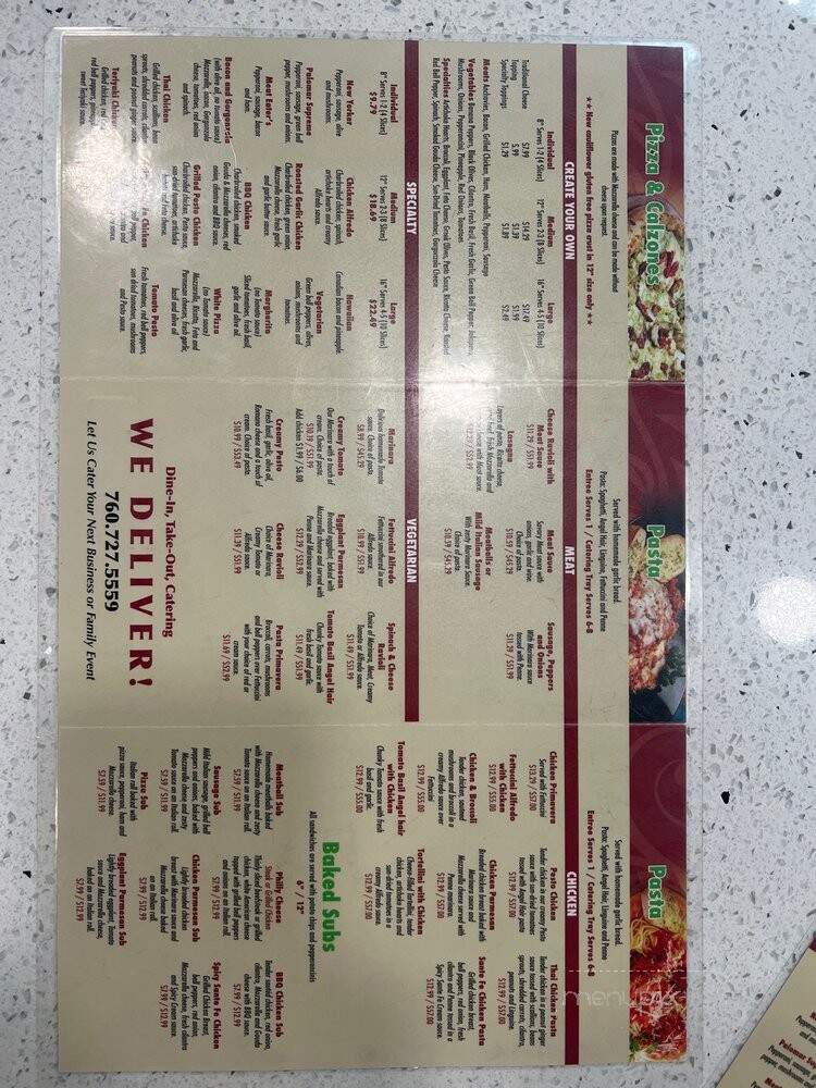 Palomar Pizza & Pasta - Vista, CA menu_pic