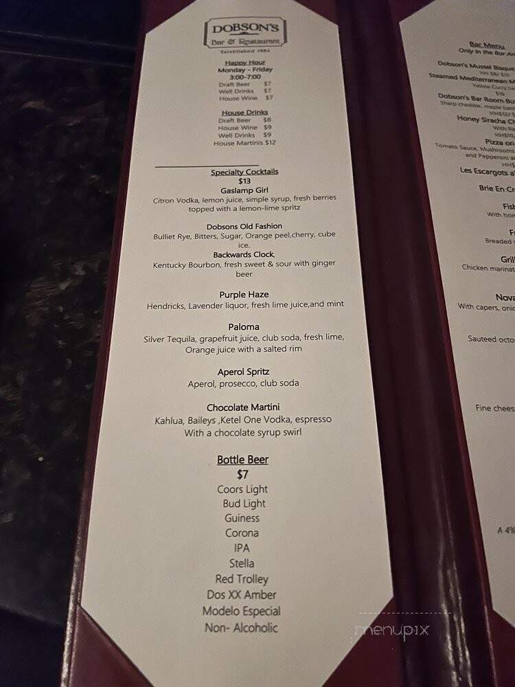 Dobson's Bar & Restaurant - San Diego, CA menu_pic