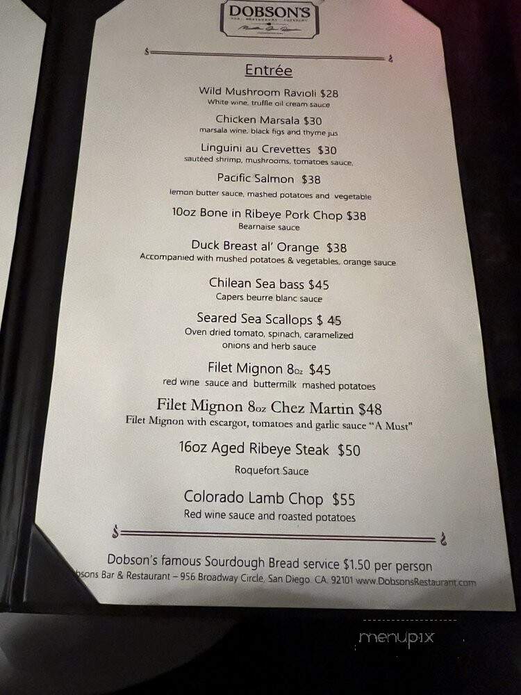 Dobson's Bar & Restaurant - San Diego, CA menu_pic