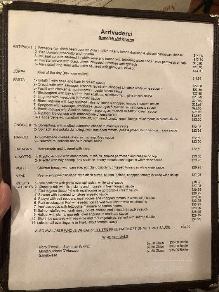 Arrivederci Italian Restaurant - San Diego, CA menu_pic