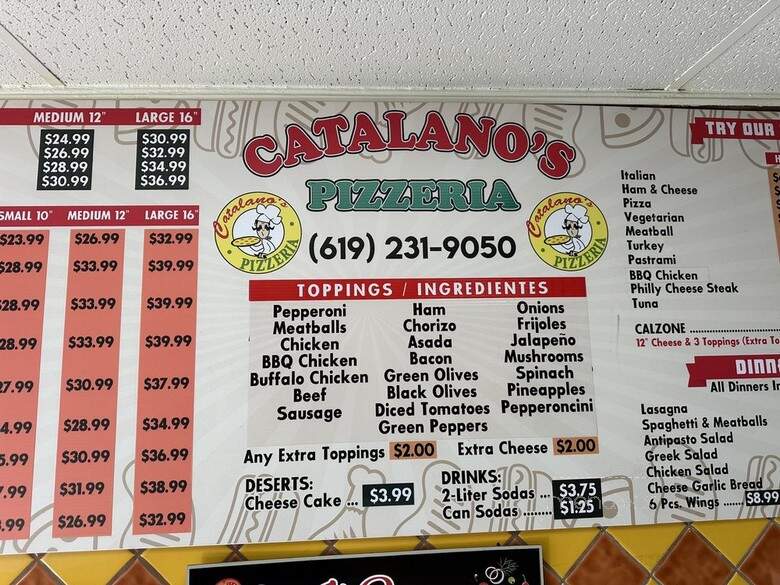Catalano's Pizzeria - San Diego, CA menu_pic