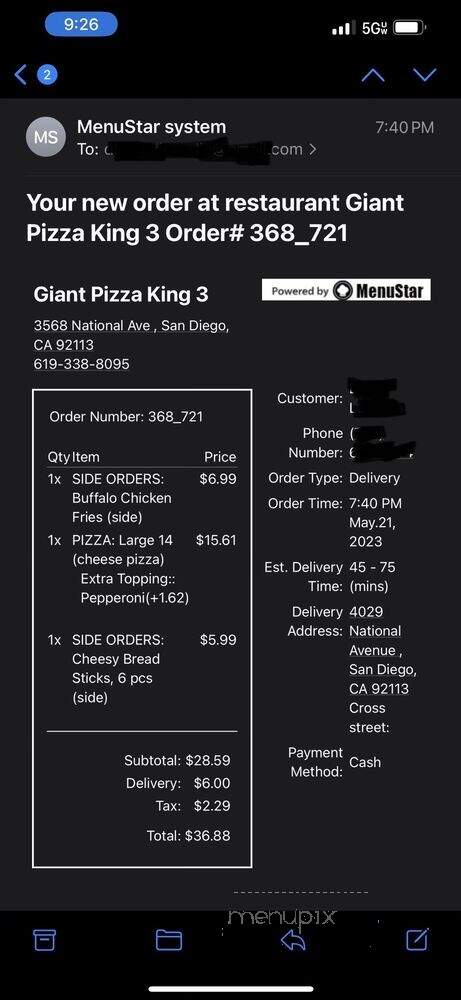 Giant Pizza King - San Diego, CA