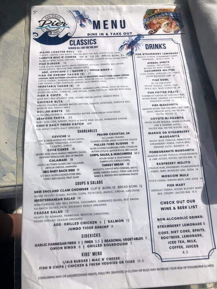 San Diego Pier Cafe - San Diego, CA menu_pic
