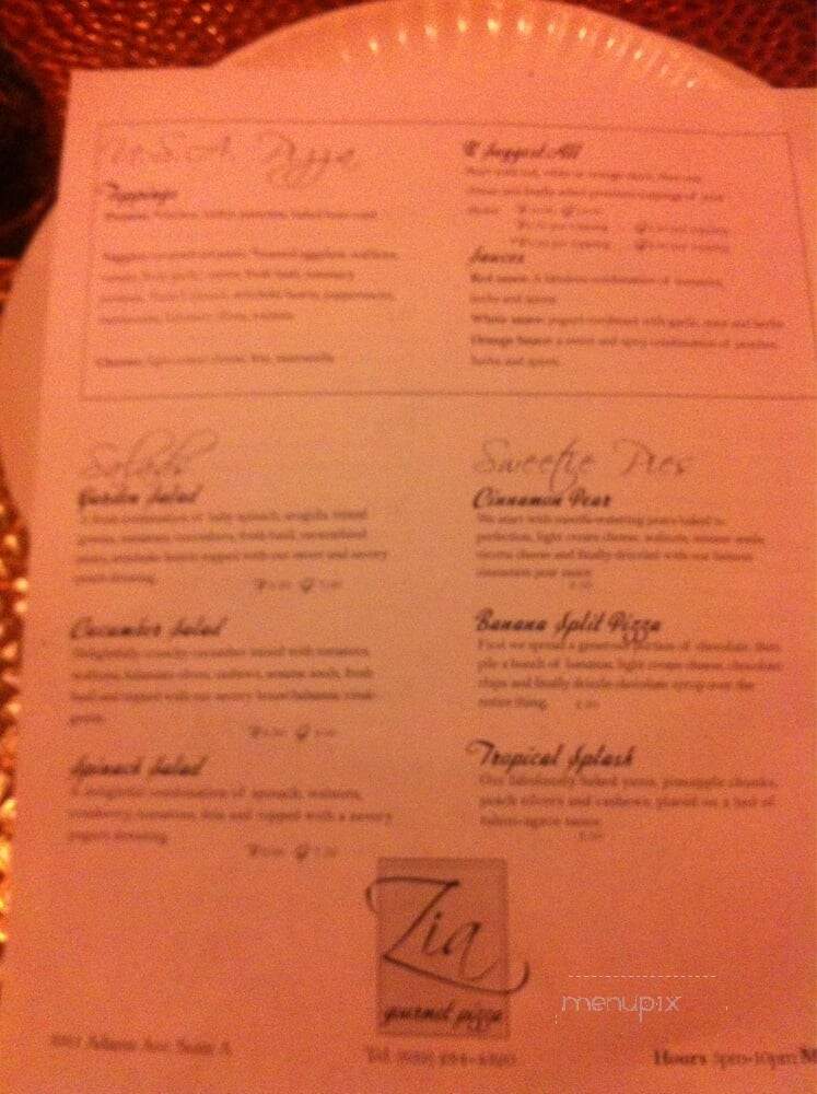 Zia Tropical Grill - San Diego, CA menu_pic