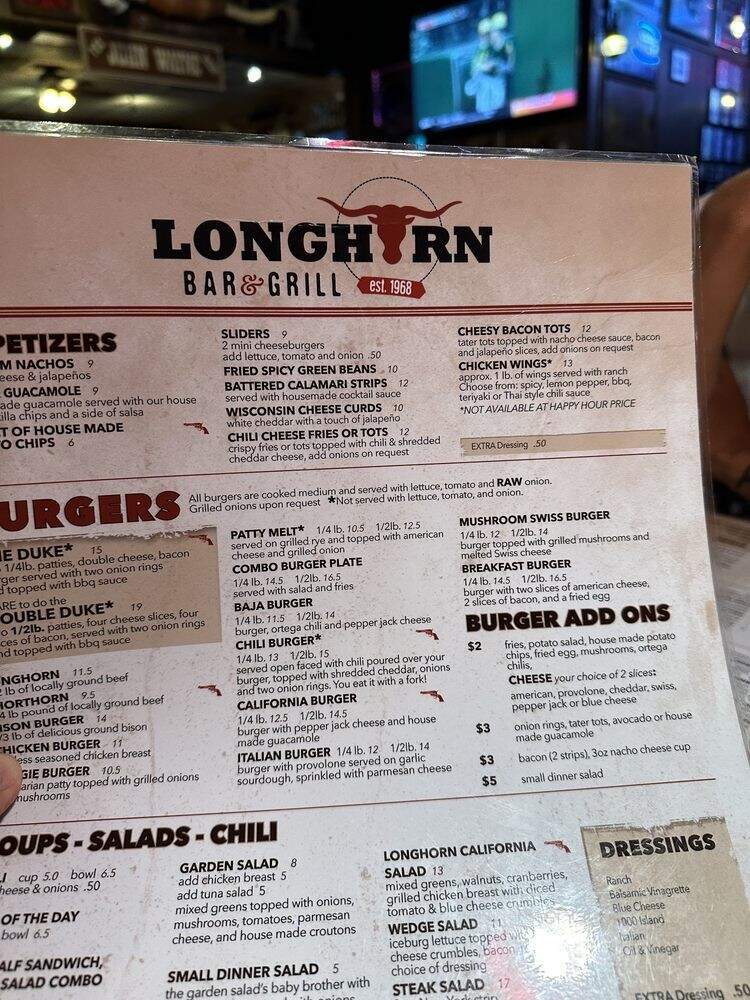 Longhorn Bar & Grill - San Diego, CA menu_pic