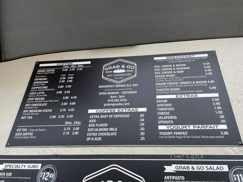 Grab & Go Subs - San Diego, CA menu_pic