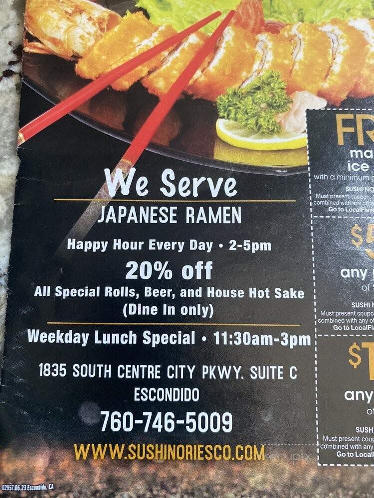 Nori Sushi - Escondido, CA menu_pic