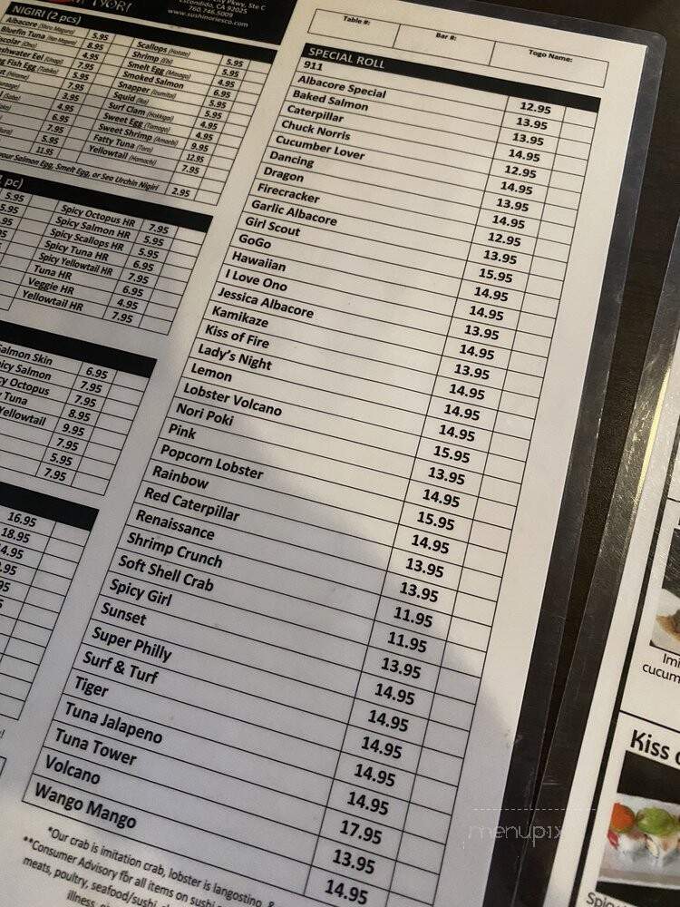 Nori Sushi - Escondido, CA menu_pic