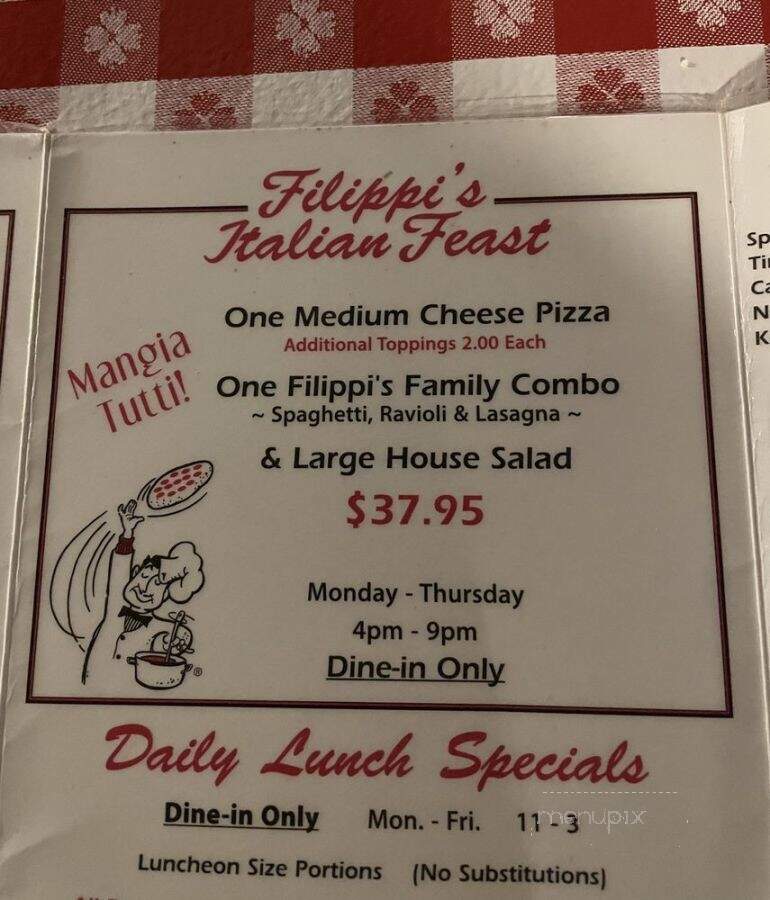Filippi's Pizza Grotto - Chula Vista, CA menu_pic