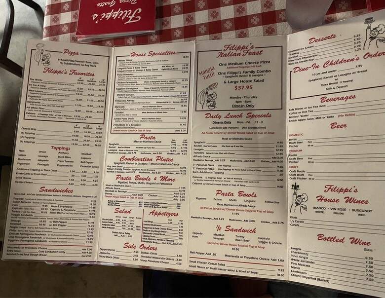 Filippi's Pizza Grotto - Chula Vista, CA menu_pic