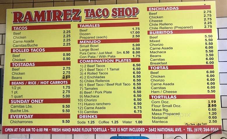 Ramirez Taco Shop - San Diego, CA menu_pic