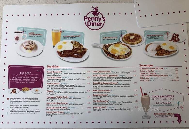 Penny's Diner - Yermo, CA menu_pic