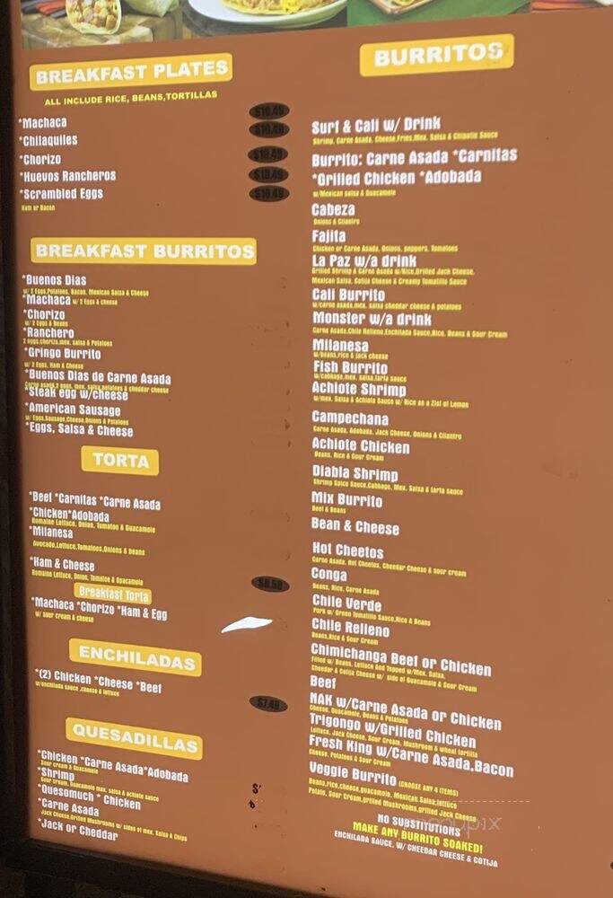 Santana Mexican Food - San Diego, CA menu_pic