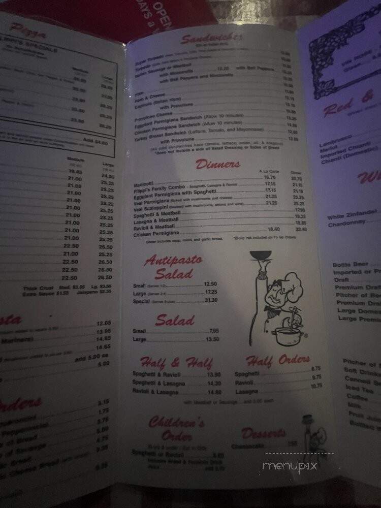 Filippi's Pizza Grotto - Escondido, CA menu_pic