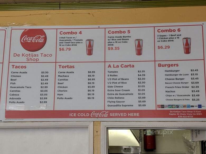 Kotija Taco Shop - Chula Vista, CA menu_pic