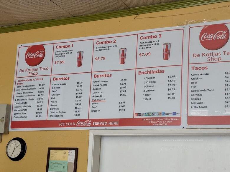 Kotija Taco Shop - Chula Vista, CA menu_pic