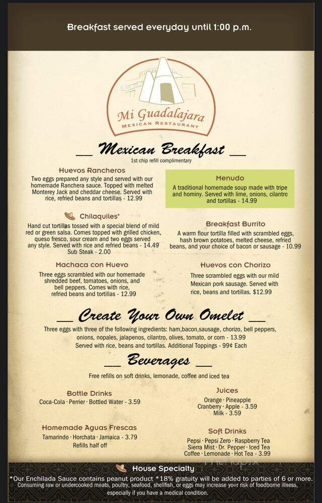 Guadalajara Restaurant - Escondido, CA menu_pic