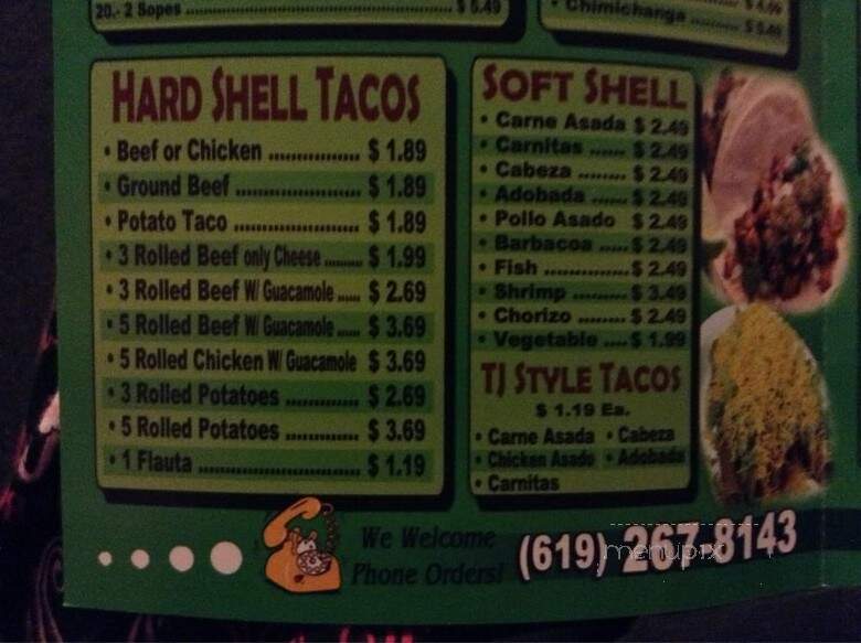 Gracielas Taco Shop - Spring Valley, CA menu_pic