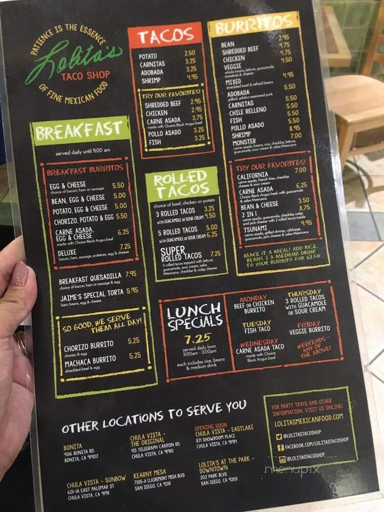 Lolita's Taco Shop - Bonita, CA menu_pic