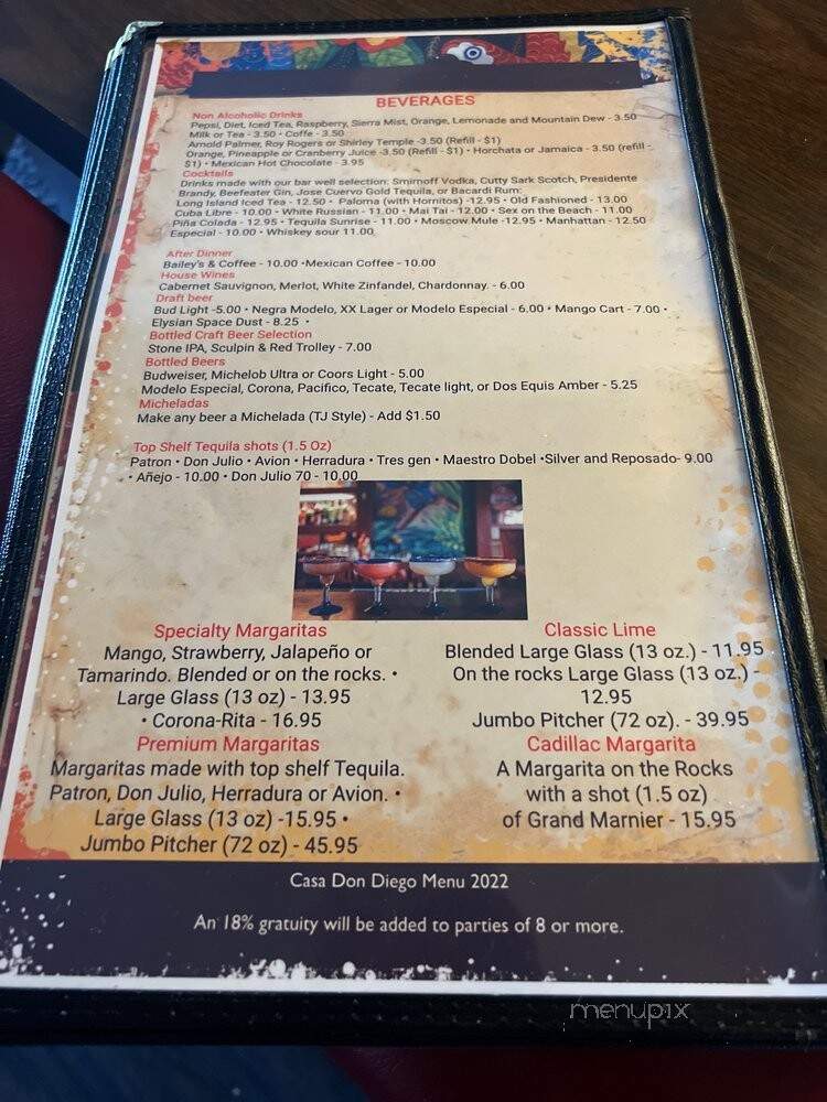 Casa Don Diego Restaurant - Chula Vista, CA menu_pic