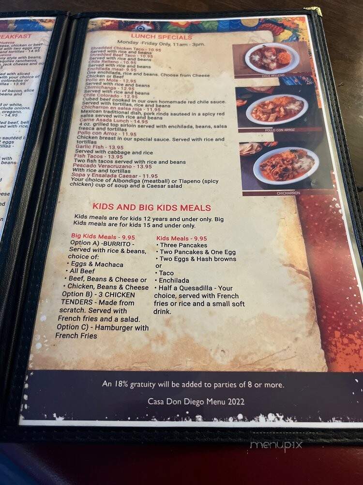 Casa Don Diego Restaurant - Chula Vista, CA menu_pic