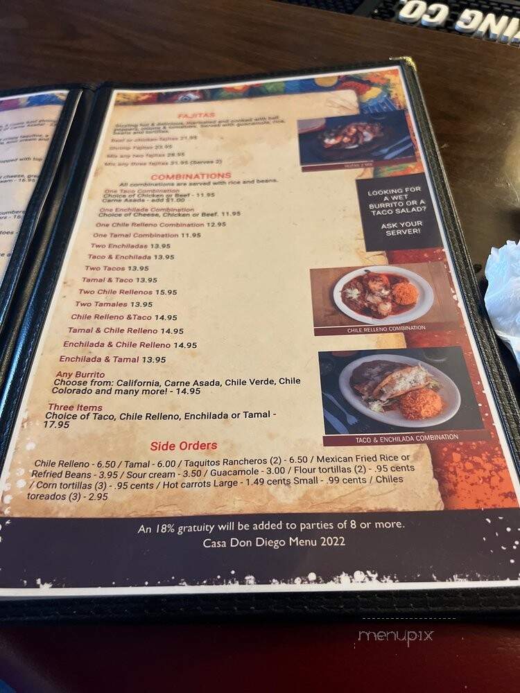 Casa Don Diego Restaurant - Chula Vista, CA menu_pic