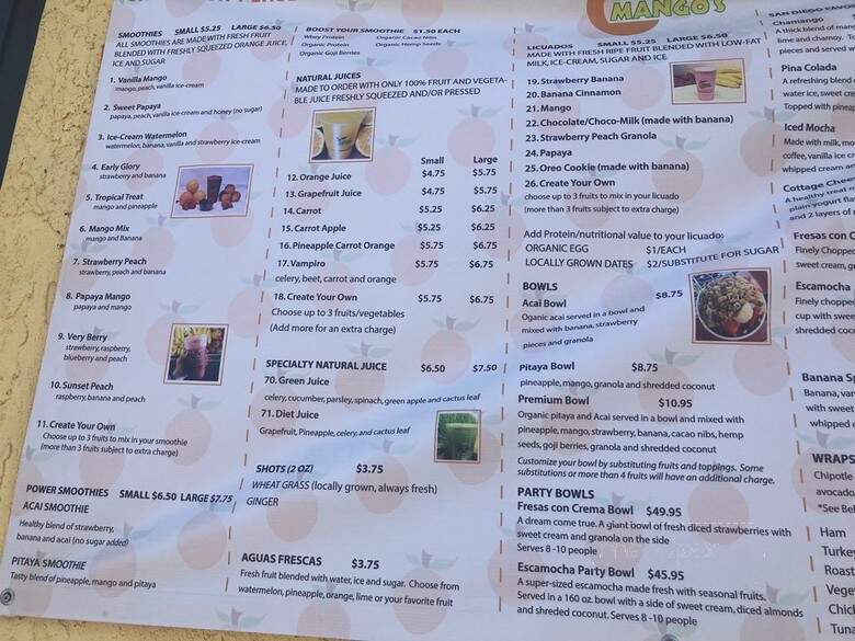 Senor Mangos - San Diego, CA menu_pic