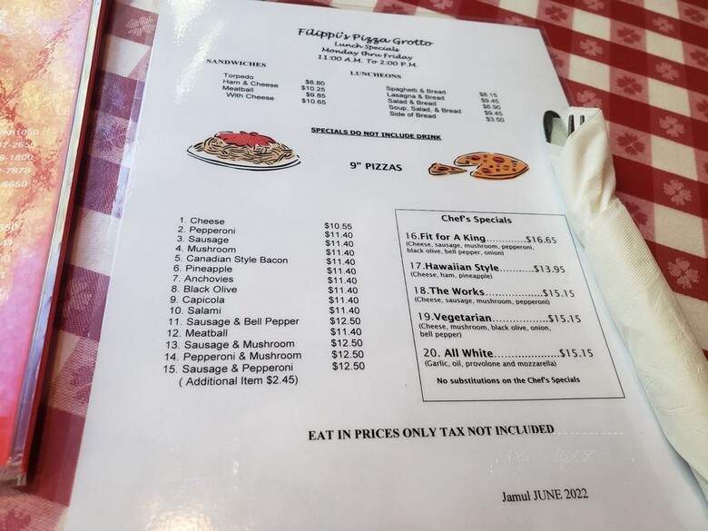 Filippi's Pizza Grotto - Jamul, CA menu_pic
