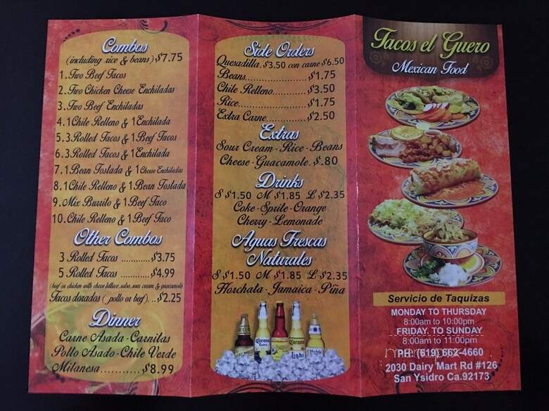 El Taco's El Primo - San Ysidro, CA menu_pic