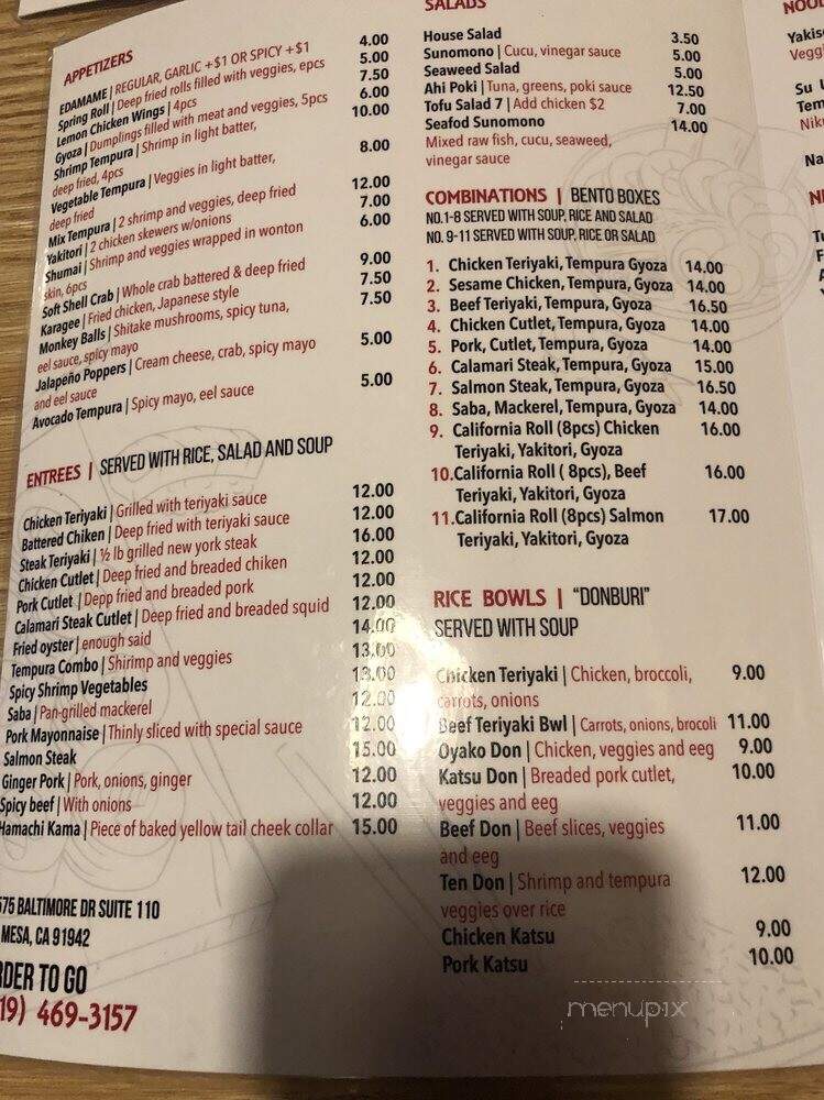 Arigato Japanese Restaurant - La Mesa, CA menu_pic