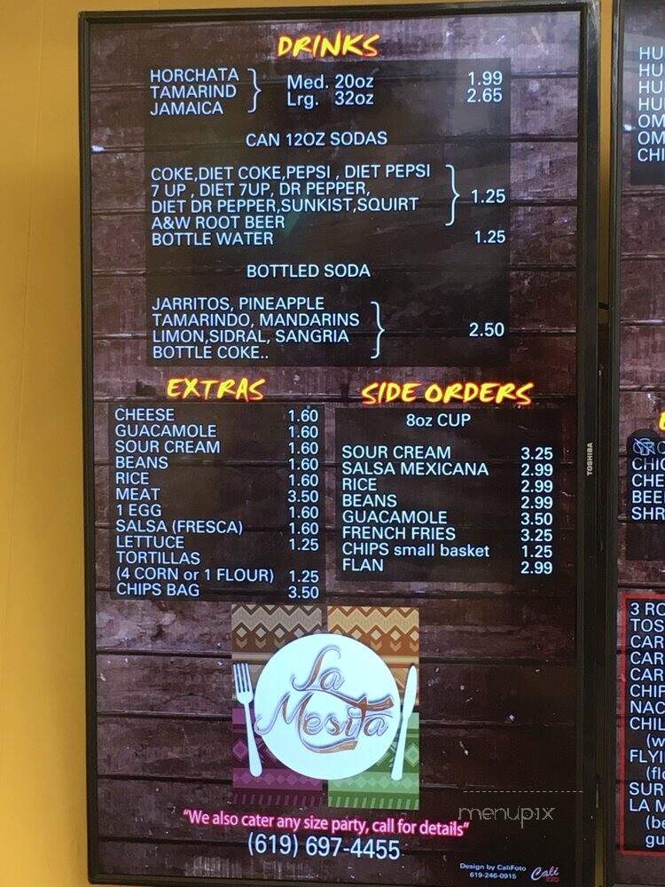 La Mesita Mexican Food - La Mesa, CA menu_pic