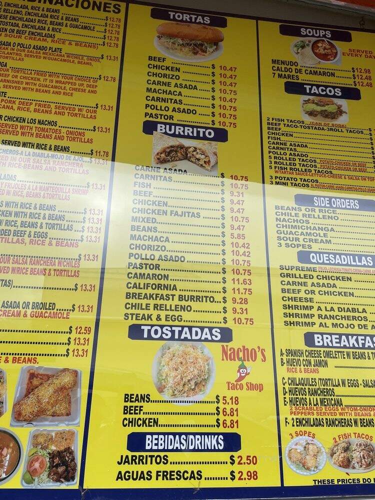 Nachos Taco Shop - La Mesa, CA menu_pic