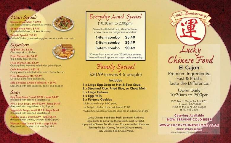 Lucky Chinese Fast Food - El Cajon, CA menu_pic