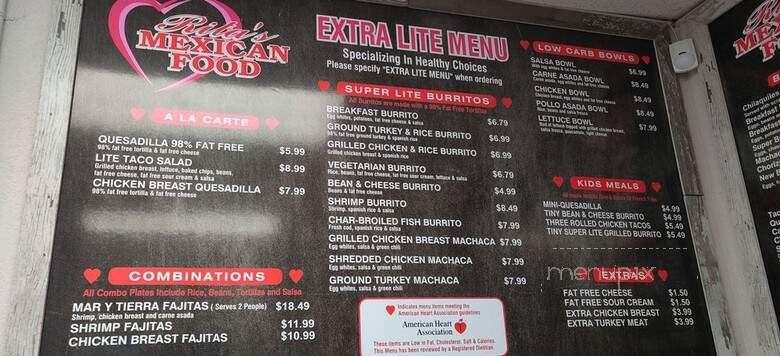 Rita's Mexican Food - El Cajon, CA menu_pic