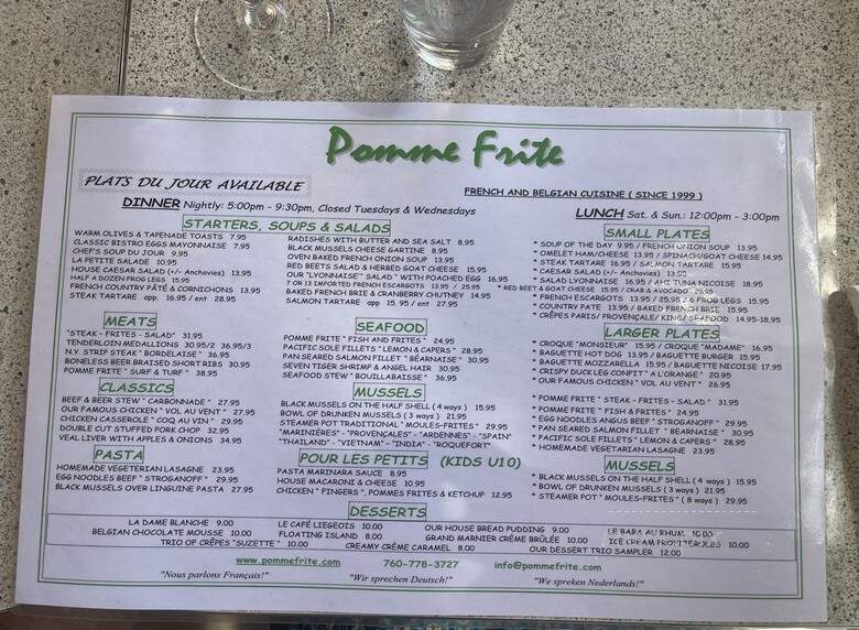 Pomme Frite - Palm Springs, CA menu_pic