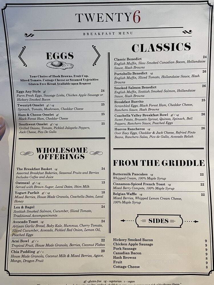 Twenty 6 - La Quinta, CA menu_pic