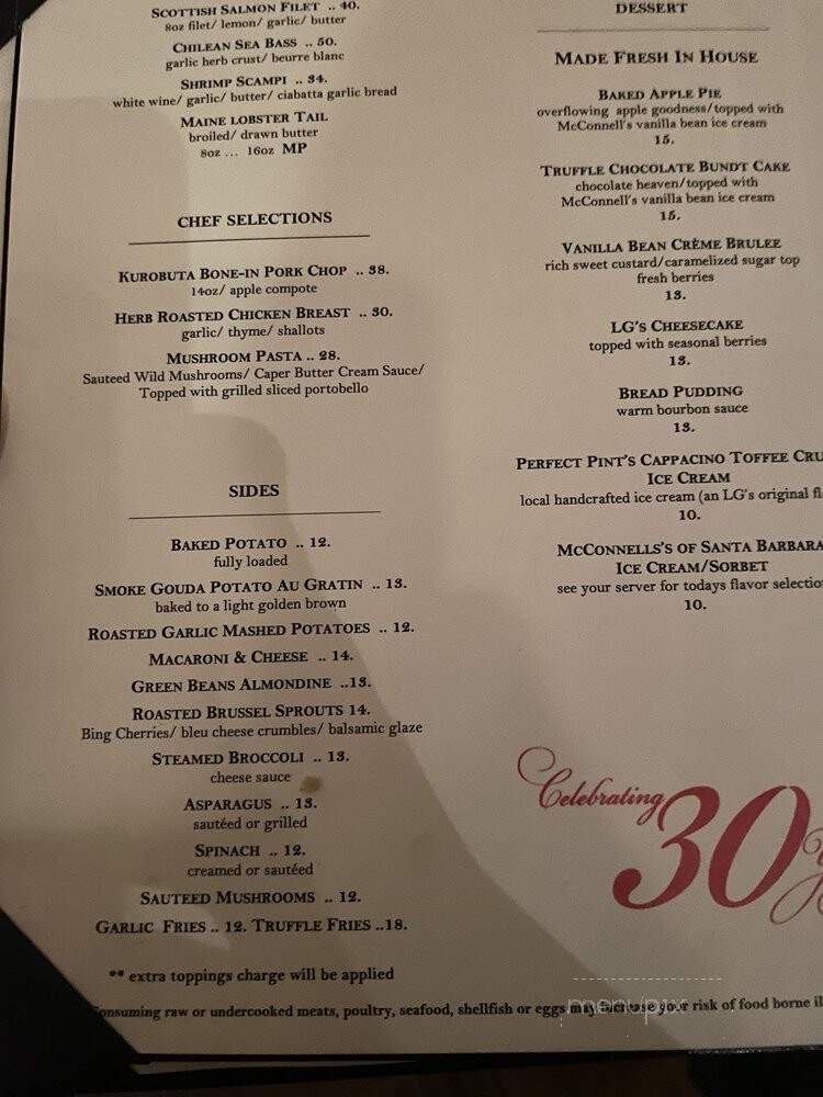 L G's Prime Steakhouse - La Quinta, CA menu_pic