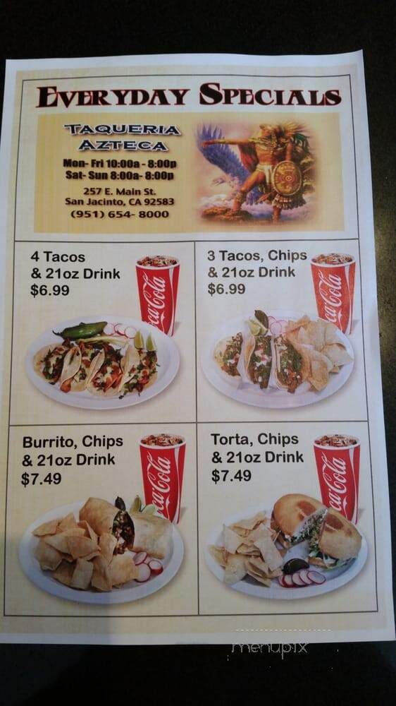 Taqueria Azteca - Indio, CA menu_pic