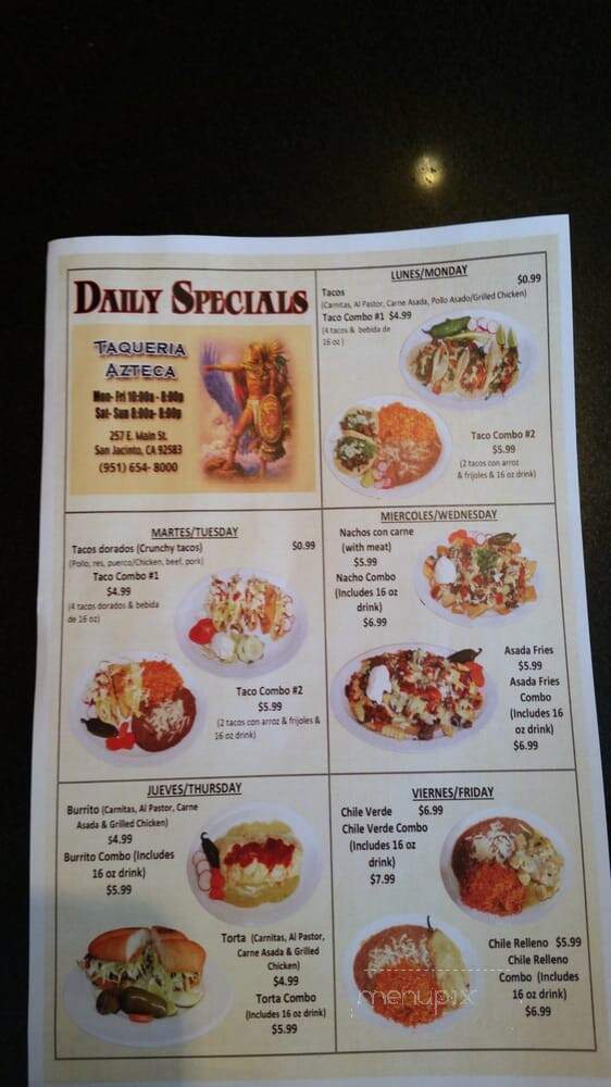 Taqueria Azteca - Indio, CA menu_pic