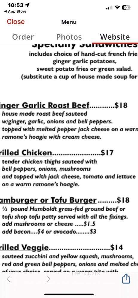 Big Blue Cafe - Arcata, CA menu_pic