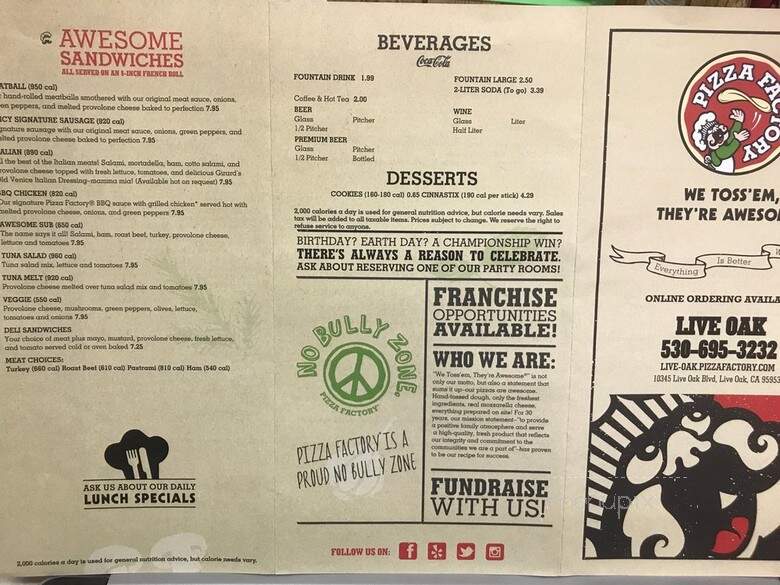 Pizza Factory - Orland, CA menu_pic