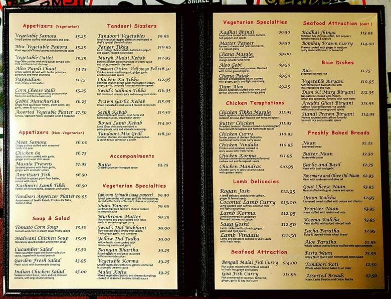 Swad Indian Cuisine - Lafayette, CA menu_pic