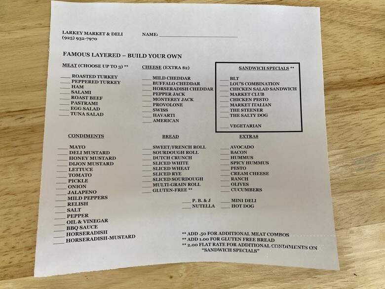 Larkey Mini Market & Deli - Walnut Creek, CA menu_pic