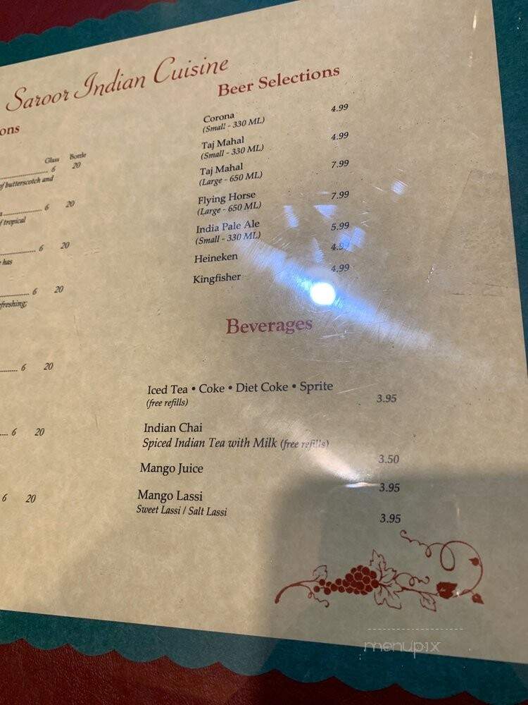 Saroor Indian Cuisine - Walnut Creek, CA menu_pic