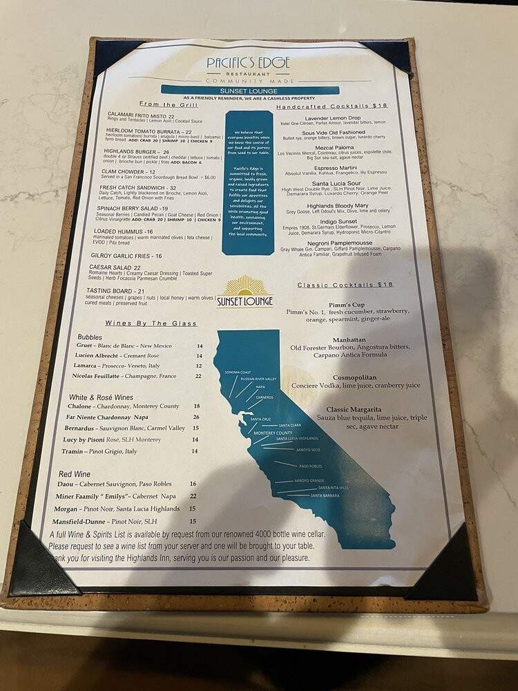 Pacific's Edge - Carmel, CA menu_pic