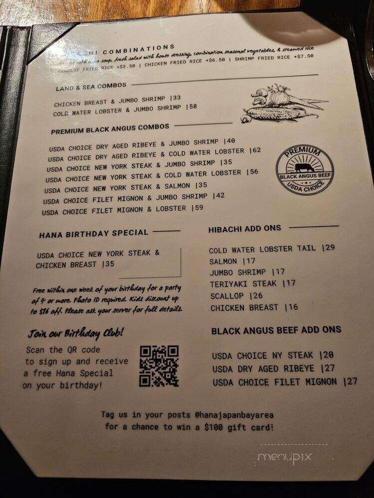 Hana Japan Steak House - Dublin, CA menu_pic
