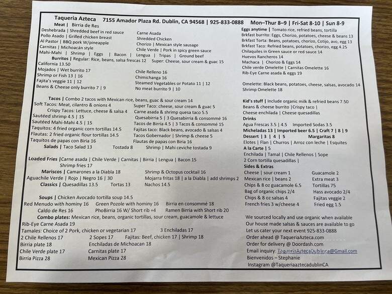 Taqueria Azteca - Dublin, CA menu_pic