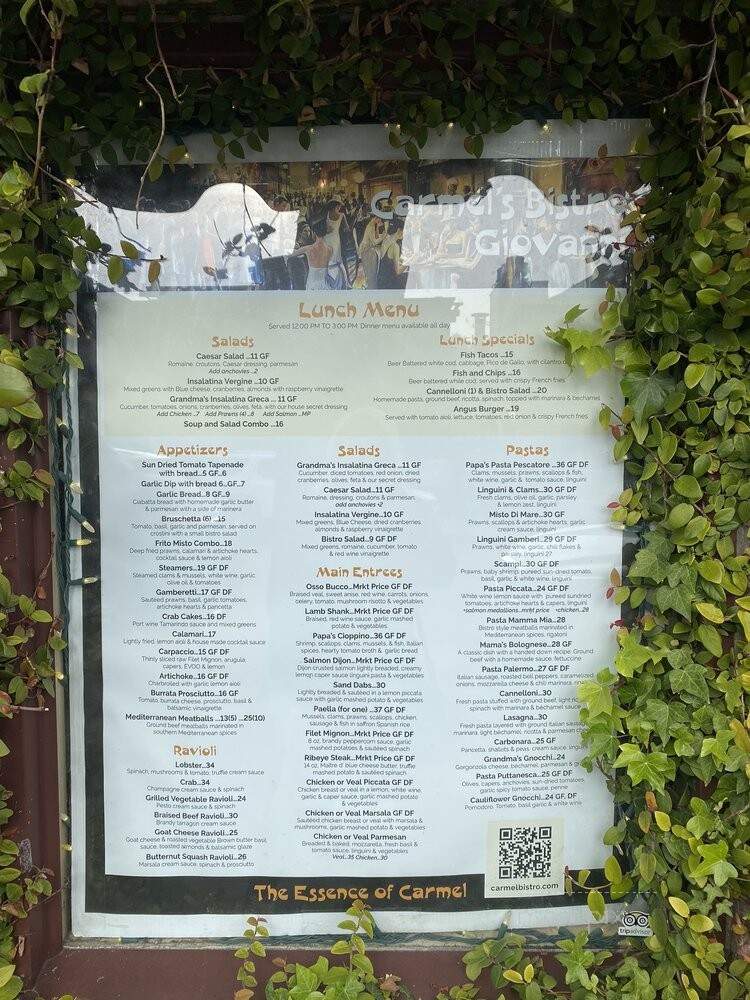 Bistro Giovanni - Carmel-by-the-Sea, CA menu_pic